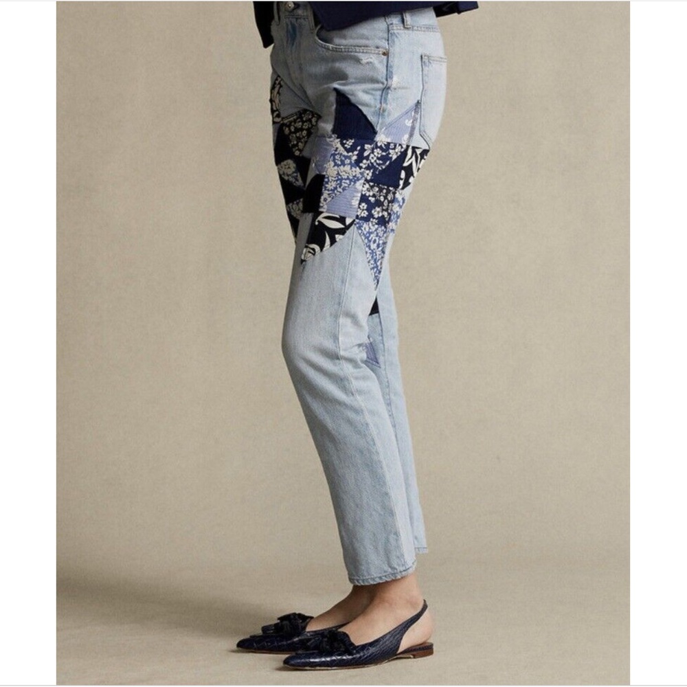 Polo Ralph Lauren BLUE Women's Quilted Patchwork Boyfriend Jeans - Picture 6 of 6